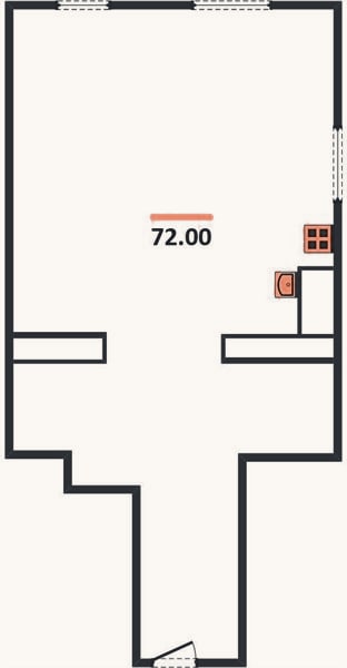 Планировка: 1-к, 72 м²