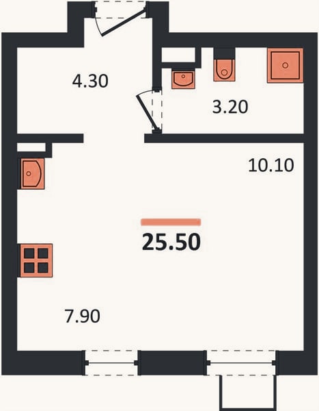 Планировка: Студия, 25,5 м²