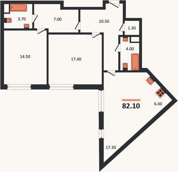 Планировка: 2-к, 81,8 м²