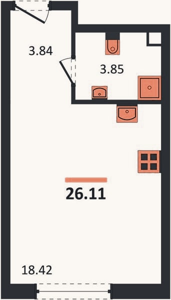 Планировка: Студия, 26,2 м²