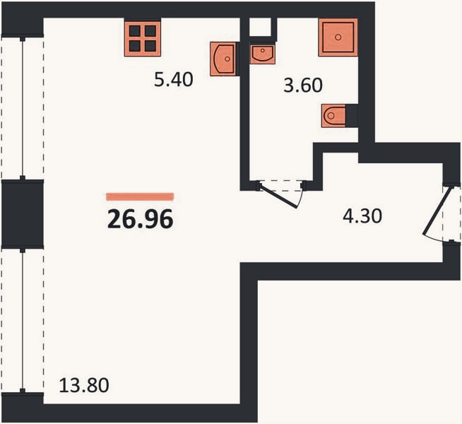 Планировка: Студия, 27 м²