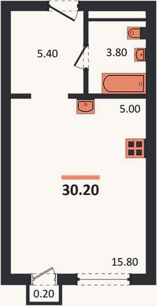 Планировка: Студия, 30,2 м²