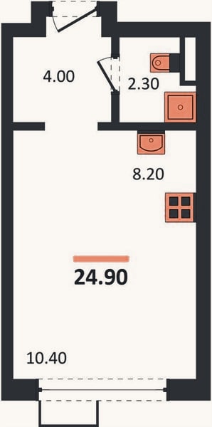 Планировка: Студия, 24,9 м²