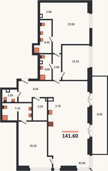 Планировка: 3-к, 150 м²