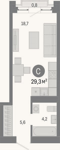 Планировка: Студия, 29,3 м²