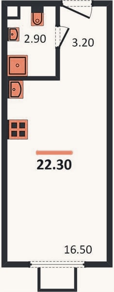 Планировка: Студия, 22,3 м²