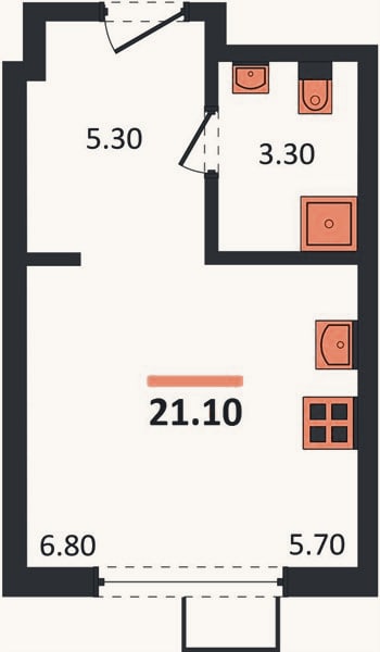 Планировка: Студия, 21,1 м²
