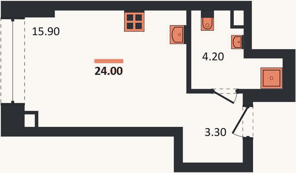 Планировка: Студия, 24 м²
