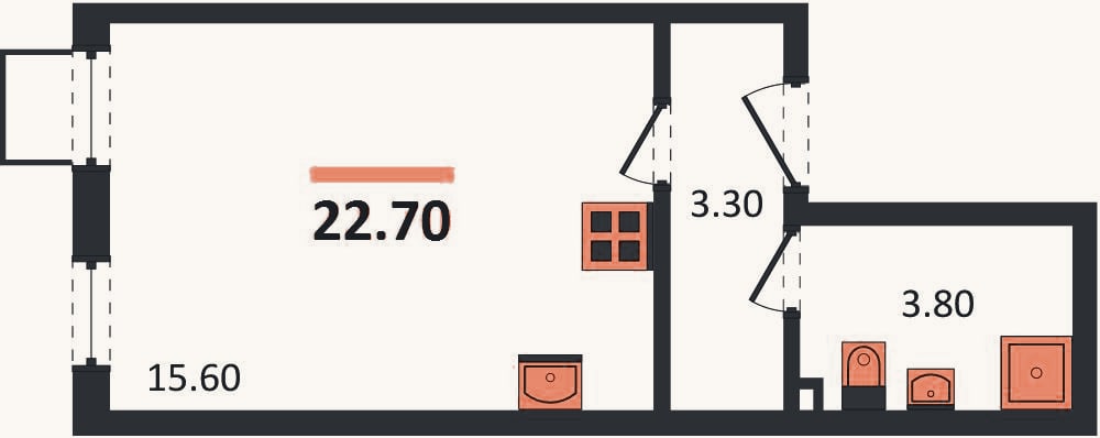 Планировка: Студия, 22,7 м²