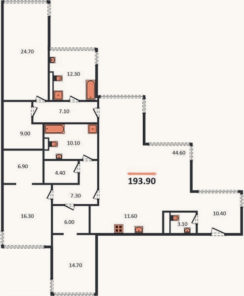 Планировка: 3-к, 193,9 м²