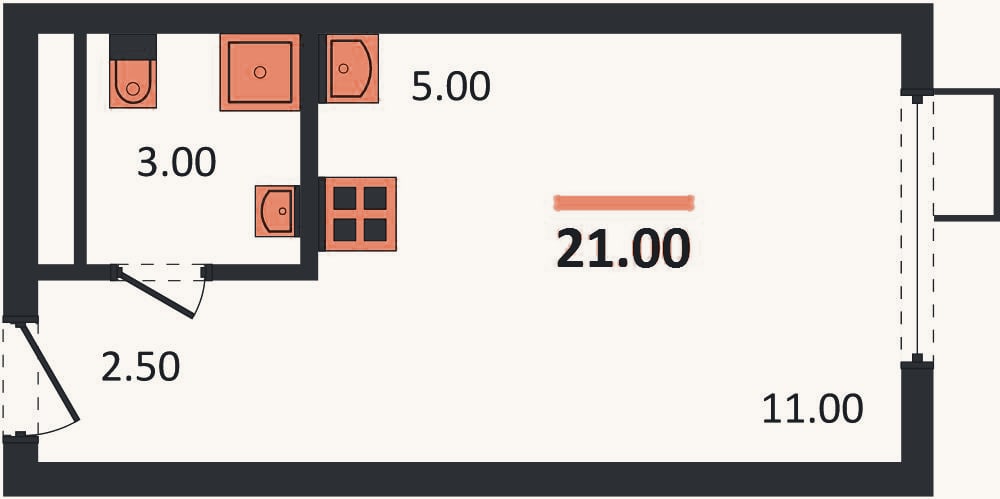 Планировка: Студия, 21 м²