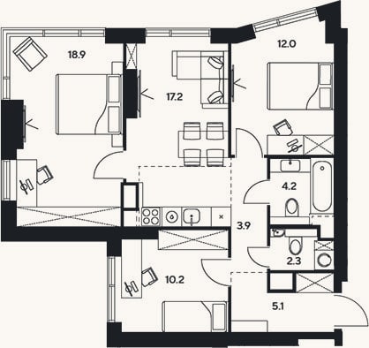 Планировка: 4+ к, 73,8 м²