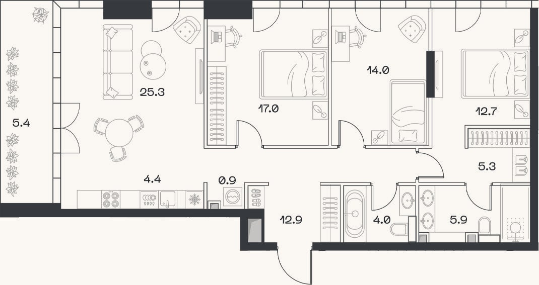 Планировка: 4+ к, 102,4 м²