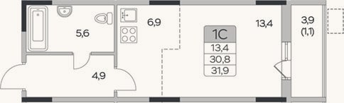 Планировка: Студия, 30,8 м²