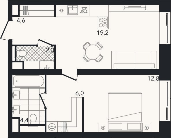 Планировка: 2-к, 49,4 м²
