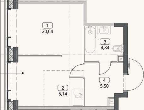 Планировка: Студия, 36,1 м²