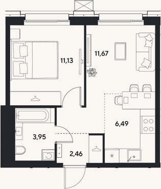 Планировка: 2-к, 35,7 м²