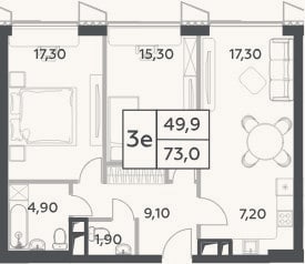 Планировка: 3-к, 73 м²