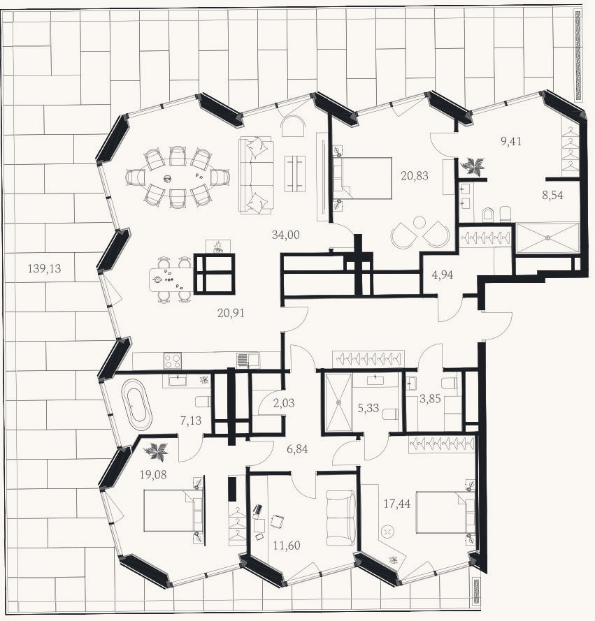 Планировка: 4+ к, 193,1 м²