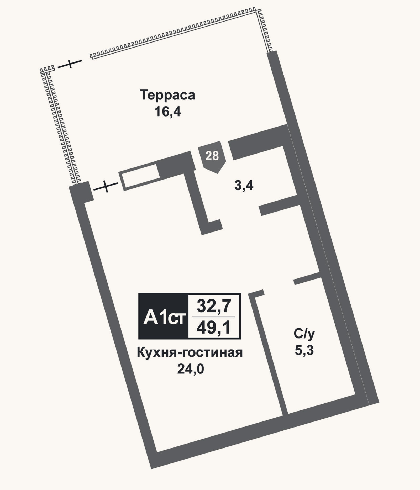 Планировка: Студия, 32,7 м²