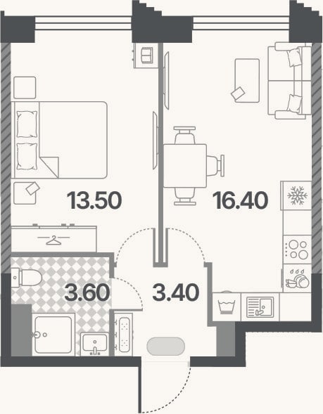 Планировка: 2-к, 36,9 м²