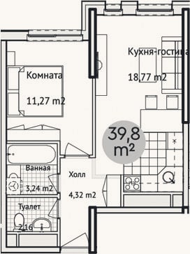 Планировка: 2-к, 40,8 м²