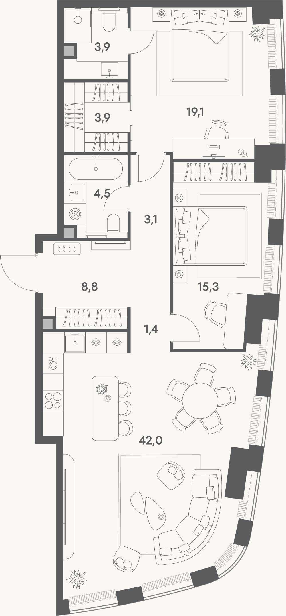 Планировка: 3-к, 102 м²