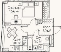 Планировка: 1-к, 34,9 м²