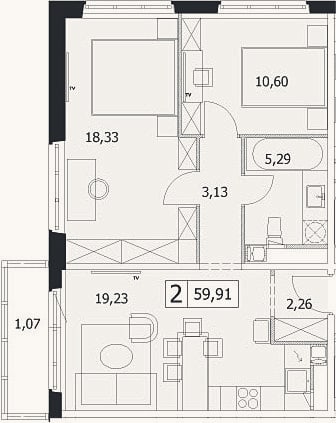 Планировка: 3-к, 58,8 м²