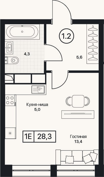 Планировка: Студия, 28,3 м²