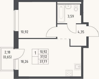 Планировка: 2-к, 37,1 м²