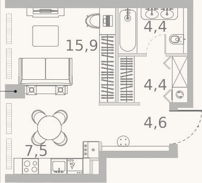 Планировка: Студия, 36,8 м²