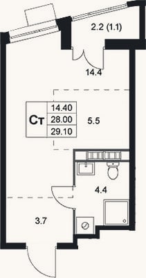 Планировка: Студия, 28,1 м²