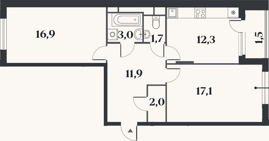 Планировка: 2-к, 64,9 м²
