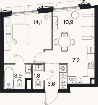 Планировка: 2-к, 41,5 м²