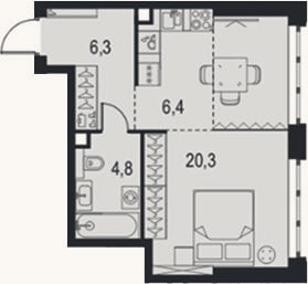 Планировка: 1-к, 37,8 м²