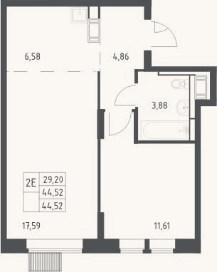 Планировка: 2-к, 44,5 м²