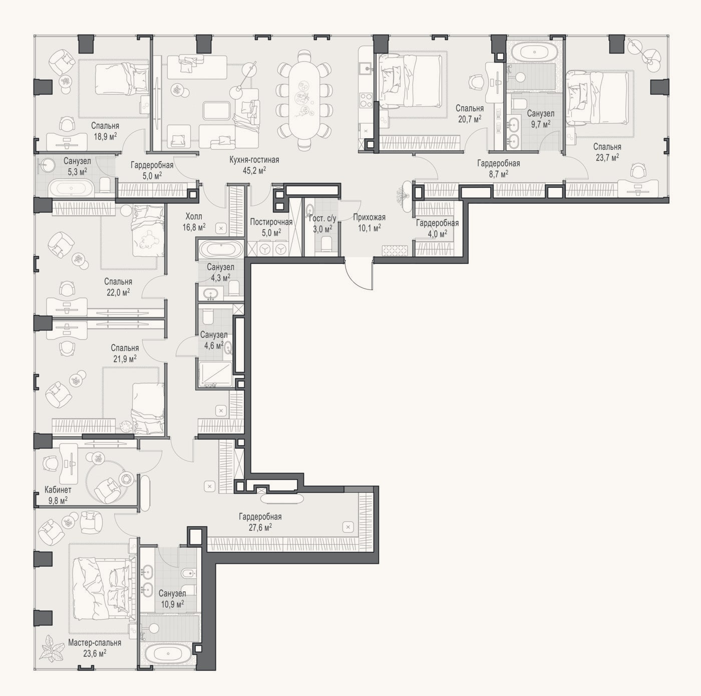 Планировка: 4+ к, 300,9 м²