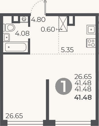 Планировка: Студия, 41,5 м²