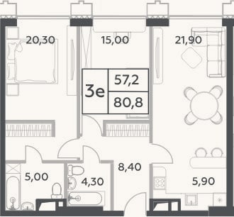 Планировка: 3-к, 80,8 м²