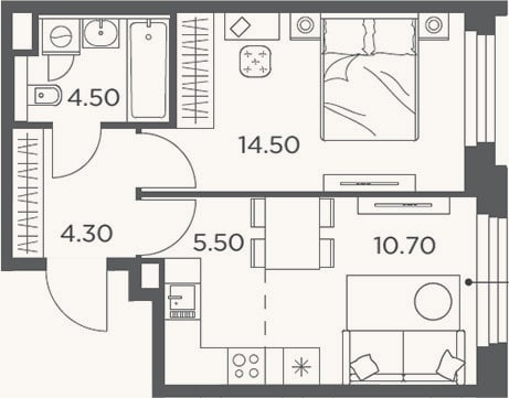 Планировка: 2-к, 39,5 м²