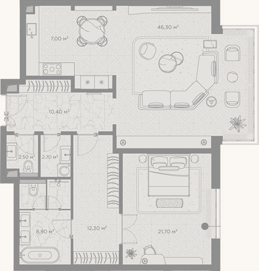 Планировка: 1-к, 111,8 м²
