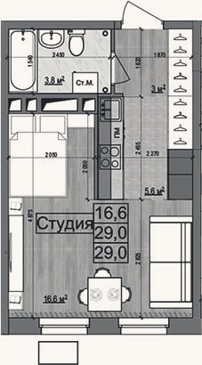 Планировка: Студия, 29 м²