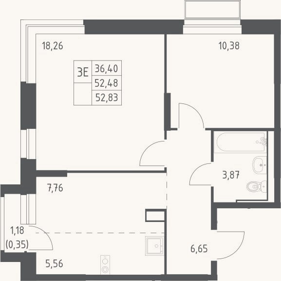 Планировка: 3-к, 52,5 м²