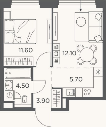 Планировка: 2-к, 37,8 м²