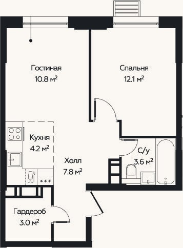 Планировка: 2-к, 41,5 м²