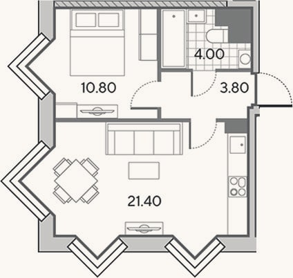 Планировка: 2-к, 40 м²