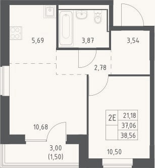 Планировка: 2-к, 37,1 м²