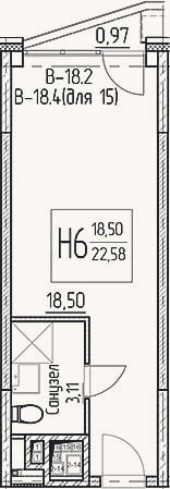 Планировка: Студия, 21,6 м²