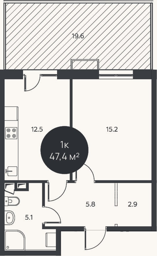 Планировка: 1-к, 41,5 м²